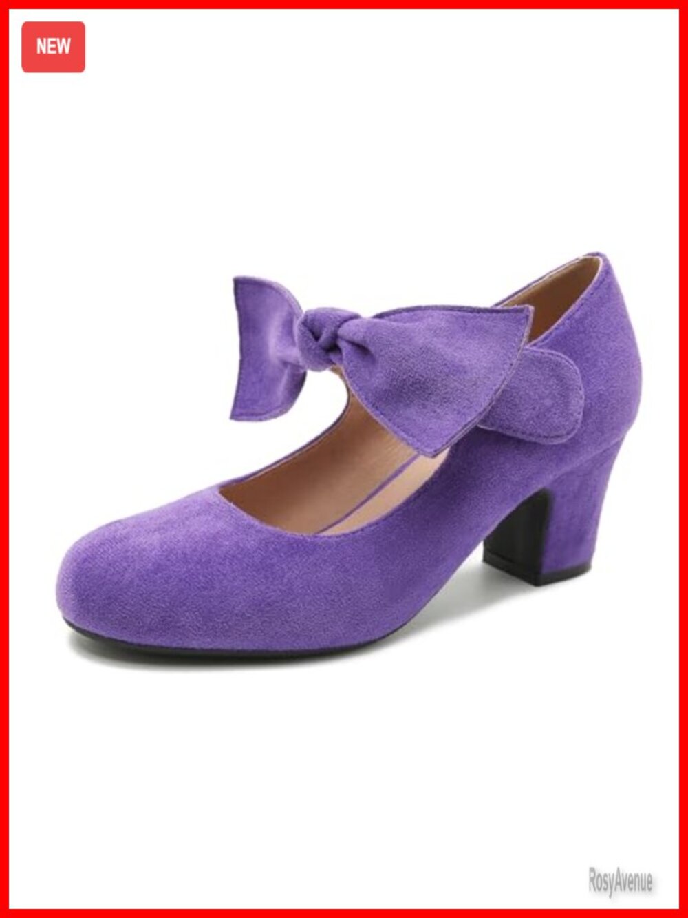 Womens Bow Mary Jane Chunky Heel Pumps Synthetic Suede Closed Toe Dress Shoes